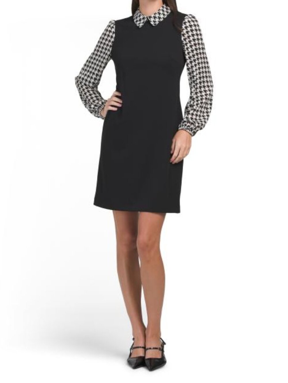 TOMMY HILFIGER Black/White Knit Crepe Mini Dress